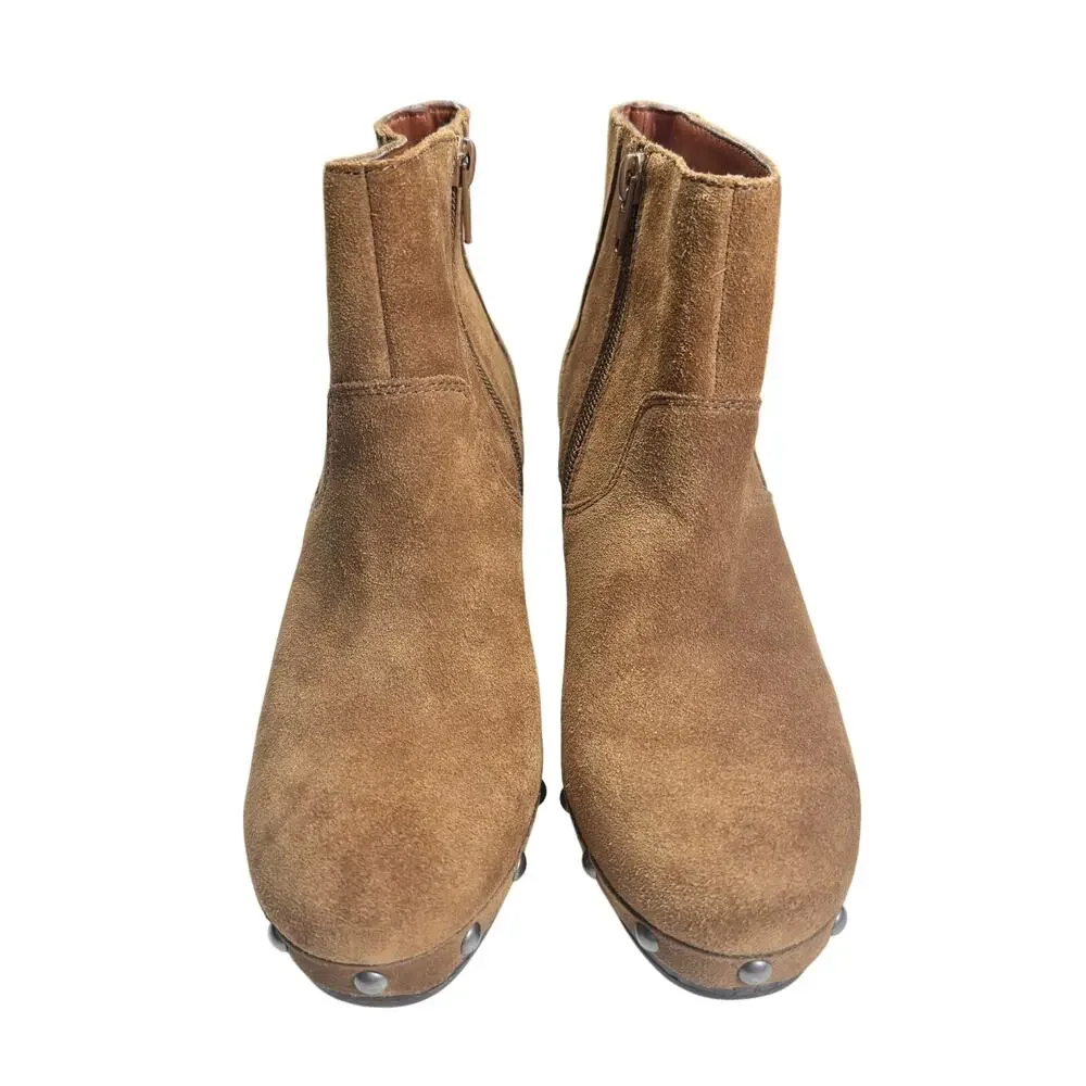 Lucky Brand | Women | Yasamin Studded Tan Suede Leather Heeled Booties | 5.5 M